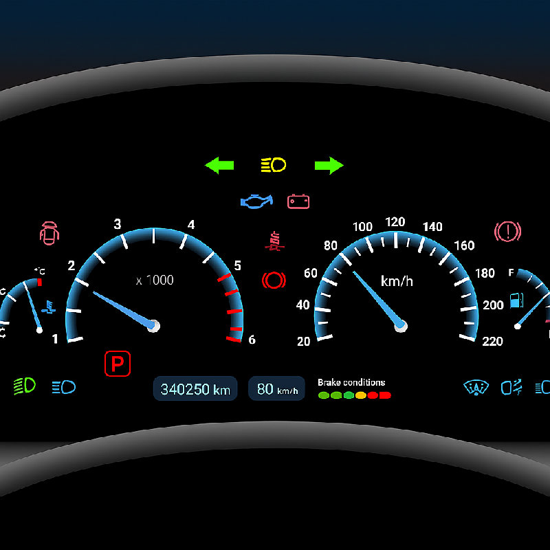仪表板上的指示灯显示车辆状态。