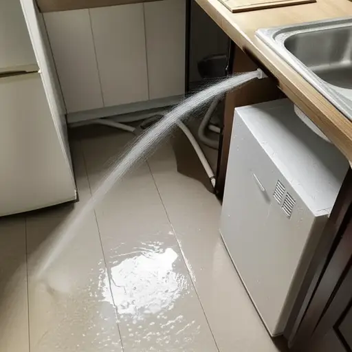 昨晚我们公寓的一根管道爆裂，把整个厨房都淹了。