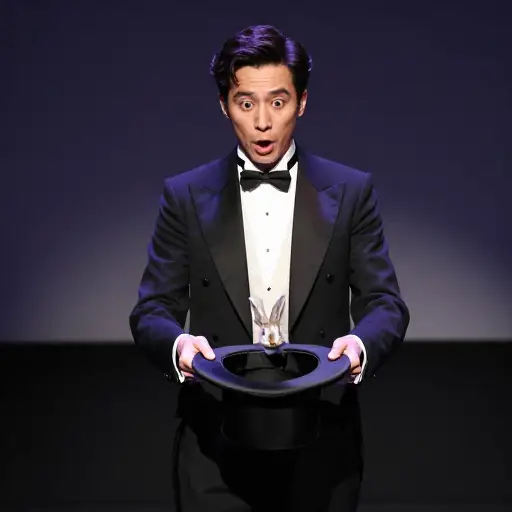 魔术师在表演中让兔子神秘消失了。