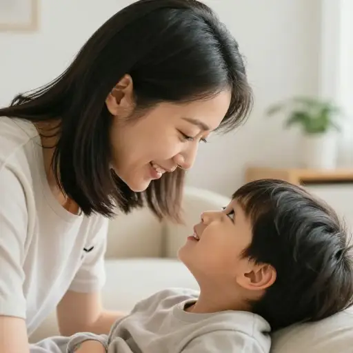 "妈妈。" "（嗯，）什么事，宝贝？"