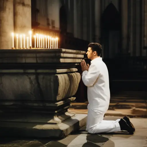 他在祭坛前跪了下来。