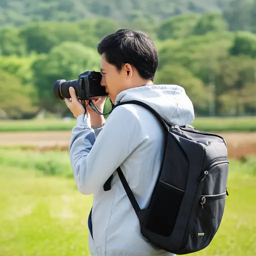 他对摄影很感兴趣，经常带着相机到处拍照。