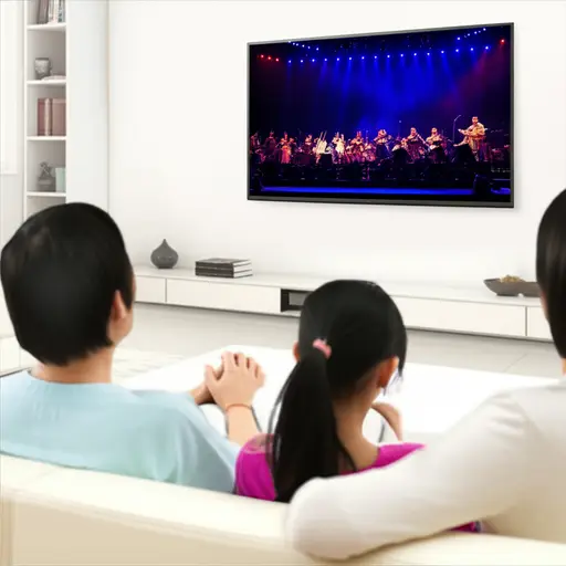 我们欣赏了一场在电视上直播的音乐会。