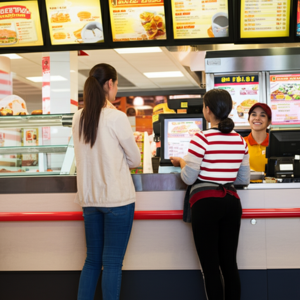 顾客正在柜台点餐。