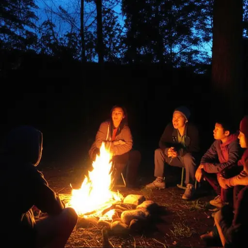 她在篝火旁给我们讲了一个恐怖故事。