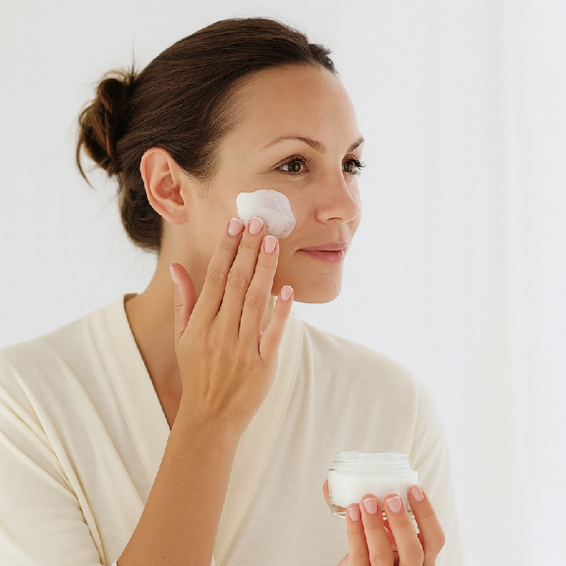 她每天都会涂抹面部保湿霜。