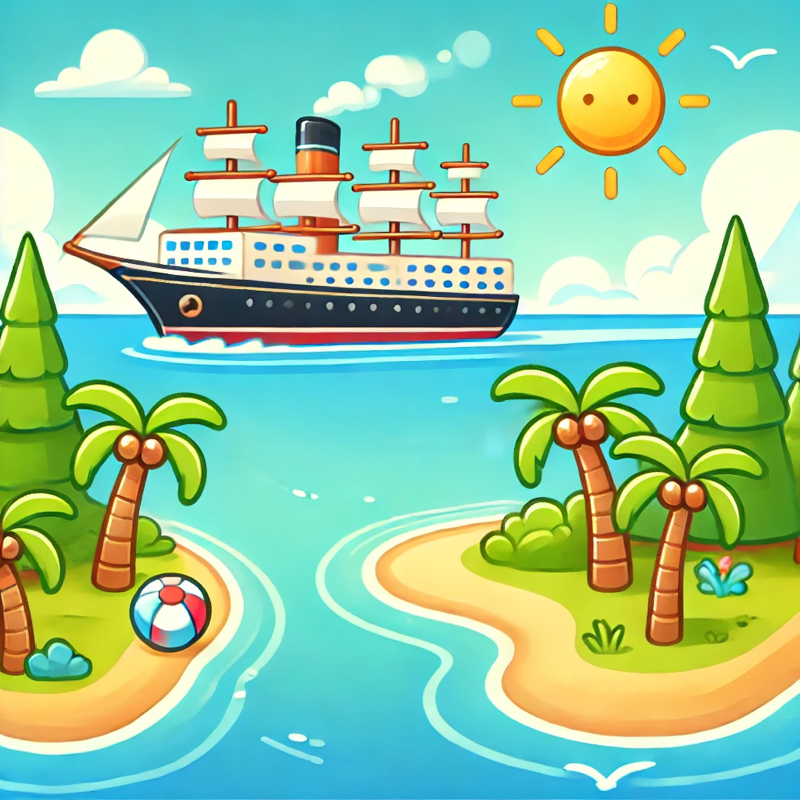 我们乘船去岛上。