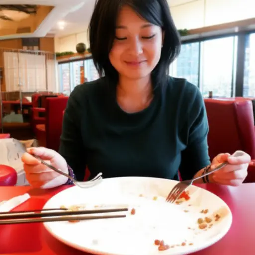 她迅速吃光了剩菜。