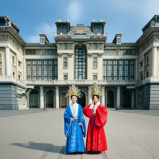 国王和王后住在一座宏伟的宫殿里。