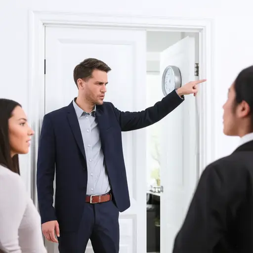 他坚持要求我们在8:30整离开。