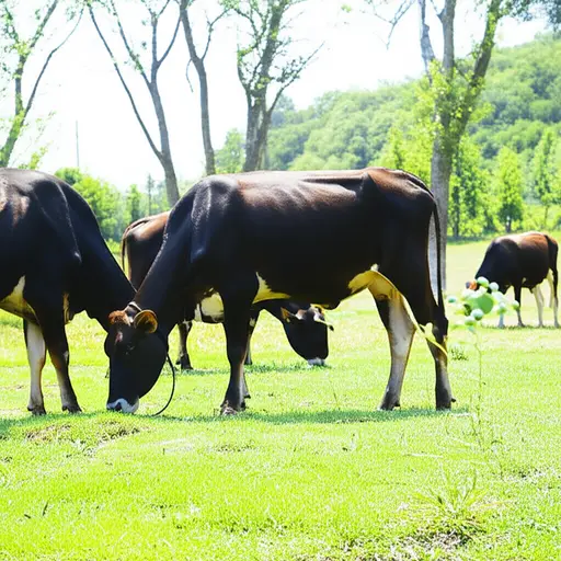 牛在牧场上安静地吃草。
