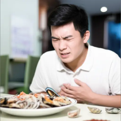 我吃了不新鲜的海鲜后感到恶心。