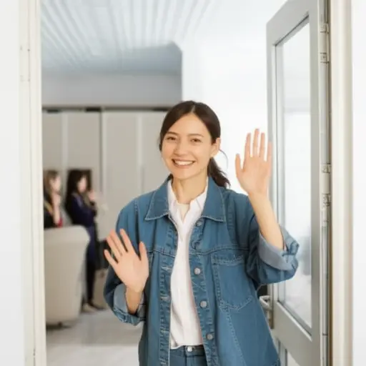 她以开朗的笑容迎接每个人。