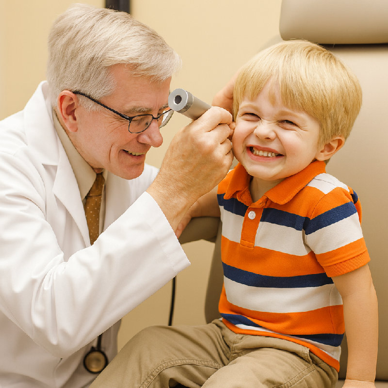 他一直很烦躁，还摸着耳朵，我想他可能耳朵感染了。