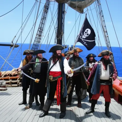 海盗登上了船并要求船员投降。