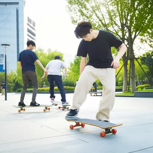 滑板在年轻人中很流行。