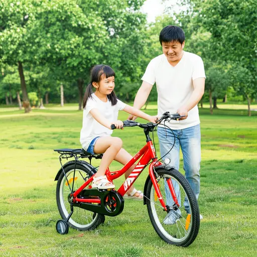 我妹妹正在学习骑自行车。