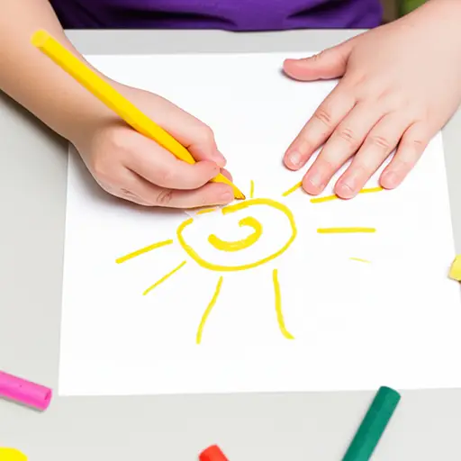 孩子把太阳涂成黄色。