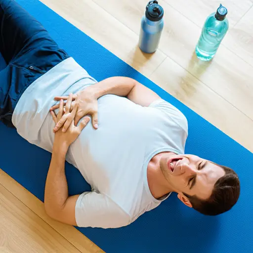 他做了太多仰卧起坐，现在肚子有点疼。