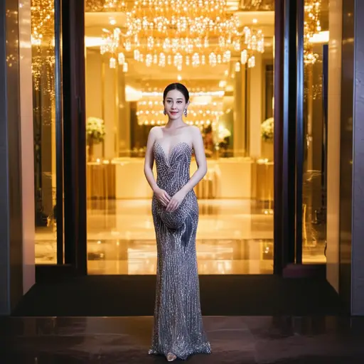 她为晚宴穿得很优雅。