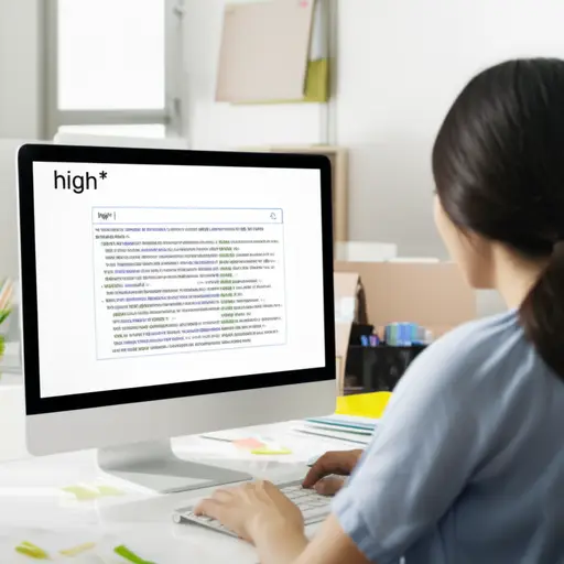 我们正在电脑上搜索所有以'high'开头的单词。