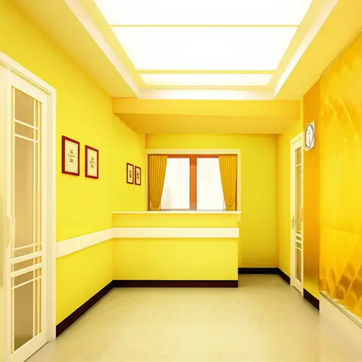 医生的候诊室明亮欢快，有着黄色的墙壁和窗帘。