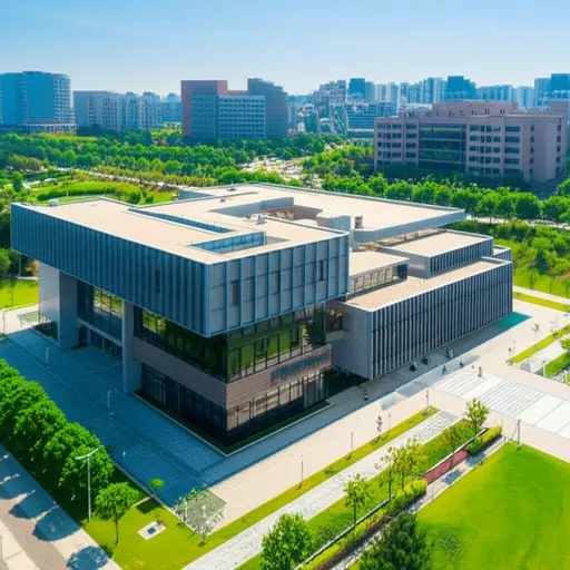 图书馆位于大学校园内。