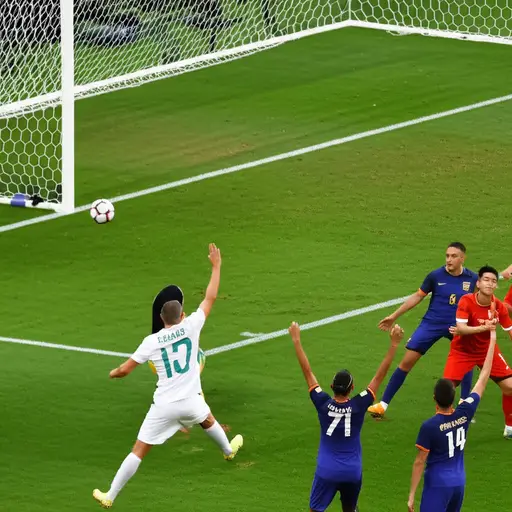 在我射门得分后，整个球队都欢呼庆祝。