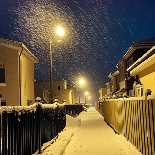 雪在夜间落下。