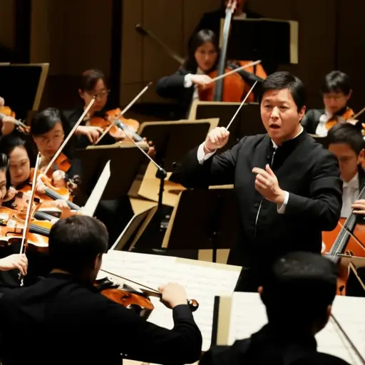 指挥家以极大的热情带领乐团。