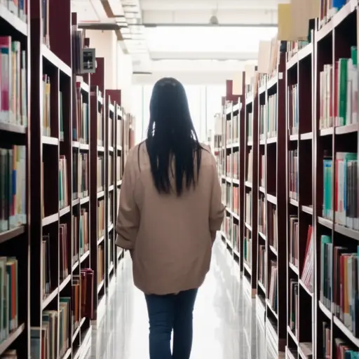 她安静地走过图书馆。