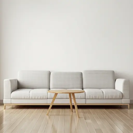 客厅里有一张大沙发和一张小桌子。