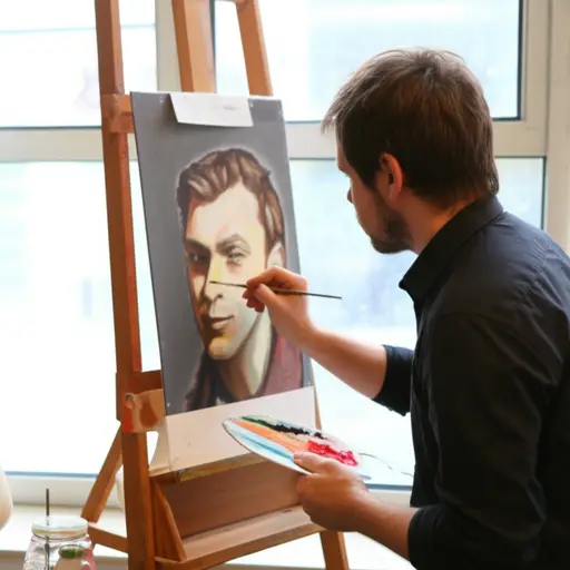 这位画家正在画一幅肖像画。