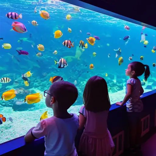 孩子们被水族馆里那些有趣的鱼儿迷住了。