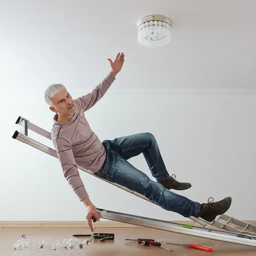 我祖父昨天修理坏掉的灯泡时从梯子上摔了下来。