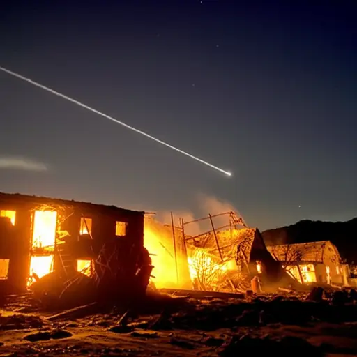 敌人昨晚轰炸了村庄。