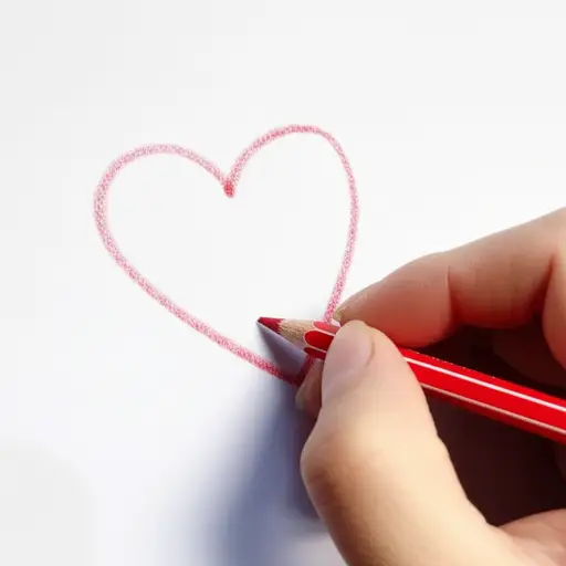 他画了一颗心并把它涂成红色。