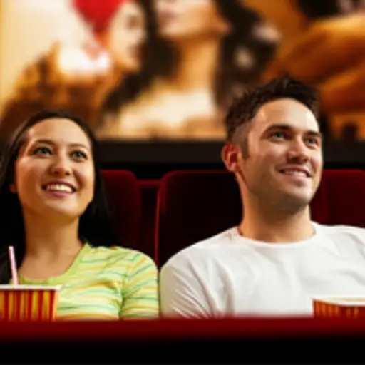 我们昨天在电影院看了一部浪漫喜剧。