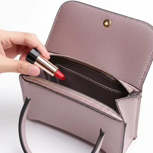 她把口红放进手提包里。