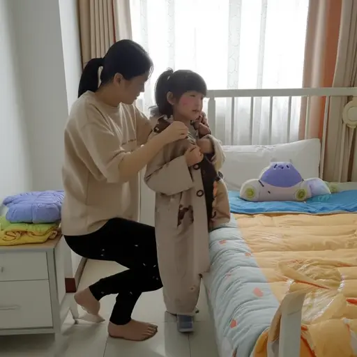 她给孩子们脱了衣服，然后把他们放上床睡觉。