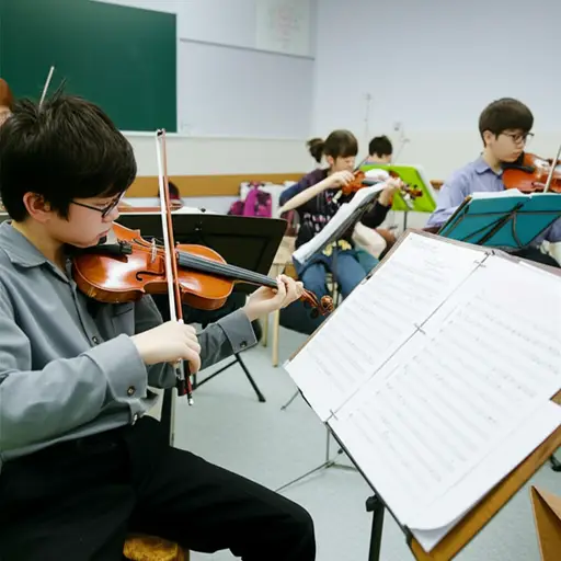 我弟弟在学校学习演奏一种乐器。