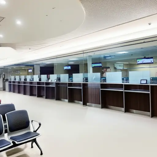 我进银行时，柜台前没有人，所以我不得不等待服务。