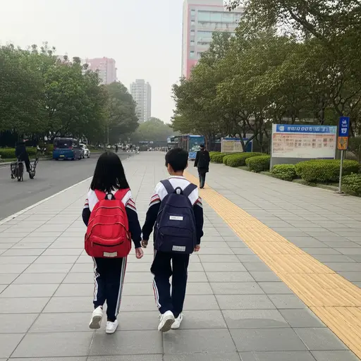 我们不再坐公交车去学校了，我们走路去。