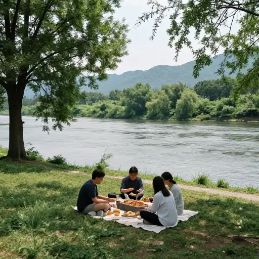 我们在河边找到了一个安静的地方吃午餐。