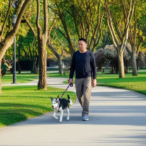 我每天遛两次狗。