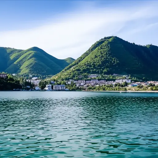 这个村庄坐落在一个美丽的湖泊旁。