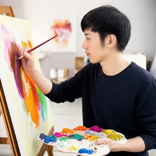 艺术家创作了一幅色彩鲜艳的画。