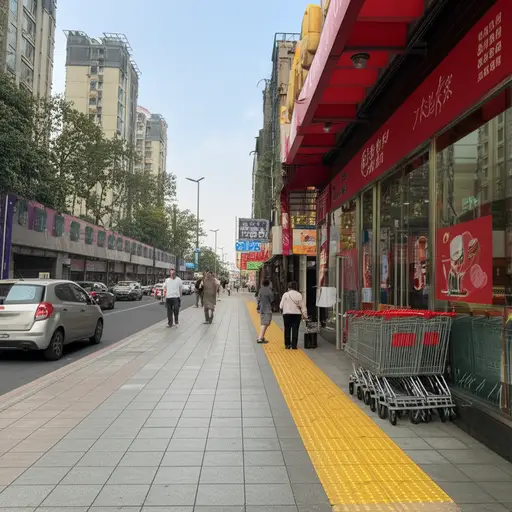 超市在街道的拐角处。