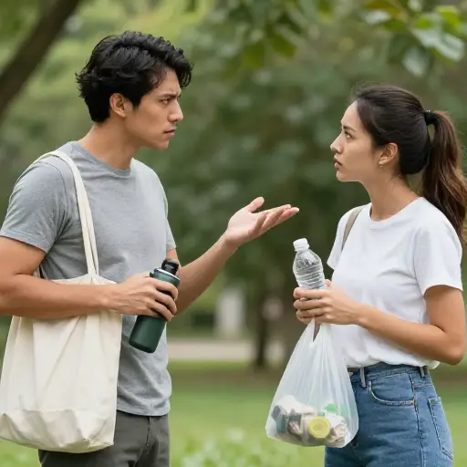 他们对环境问题的态度截然不同。