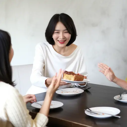 “你想吃点蛋糕吗？” “不用了，谢谢，我饱了。”